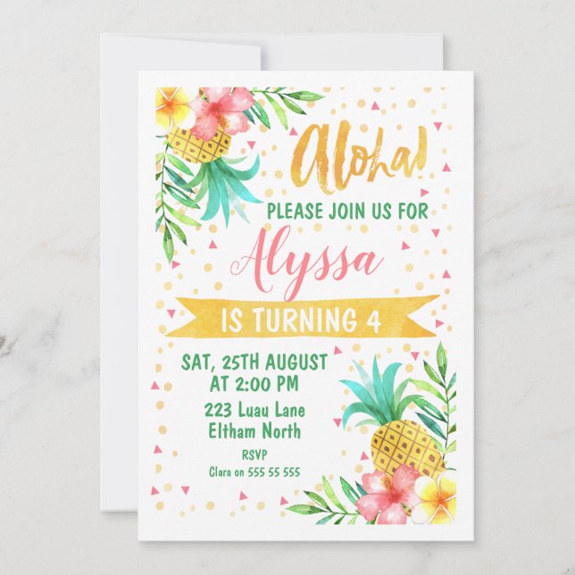 Aloha Luau Invitation Anniversaire (Devant)
