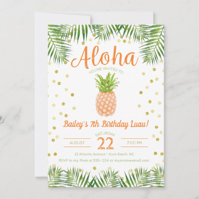 Aloha Luau Invitation Anniversaire Anniversaire An (Devant)