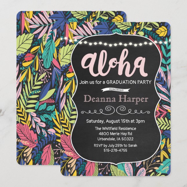 Aloha Luau Invitation de graduation tropicale (Devant / Derrière)