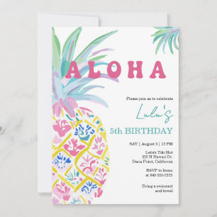 Aloha Luau Kids Birthday Party Invitation
