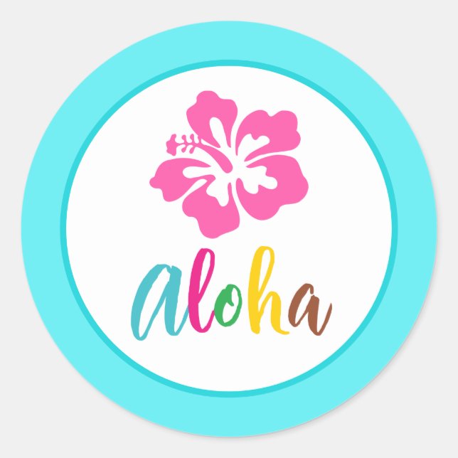 Aloha Luau Party Tropical Hawaiian Hibiscus Classic Round Sticker (Front)