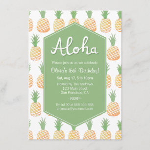 Aloha Luau Pineapple Birthday Party Invitations