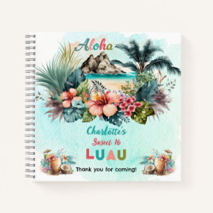 Aloha Luau Tropical Beach Sweet 16 Party GuestBook Notebook