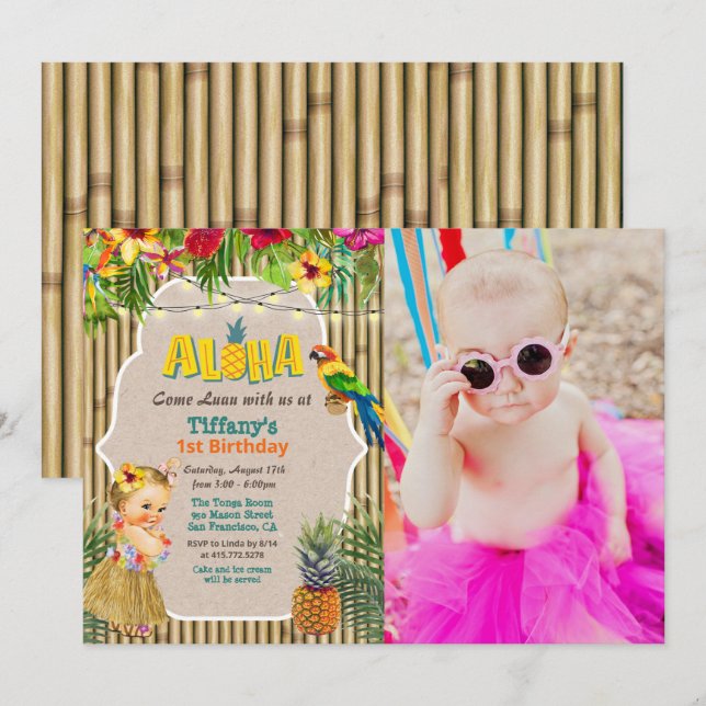 Aloha Luau Tropical Birthday Photo Invitation (Devant / Derrière)