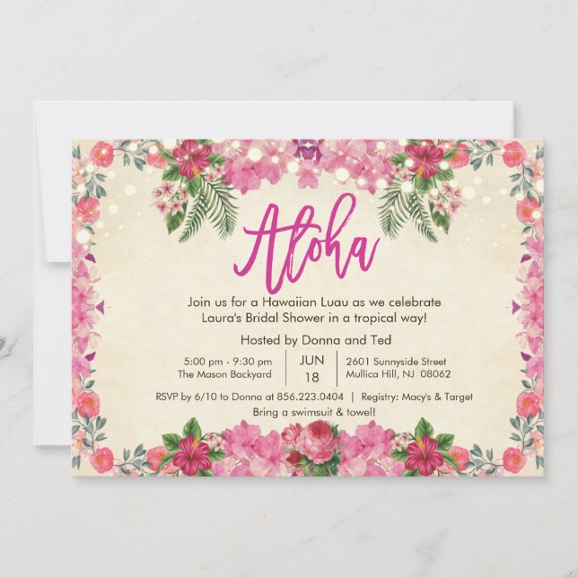 Aloha Luau Tropical Bridal Shower Invitation (Front)