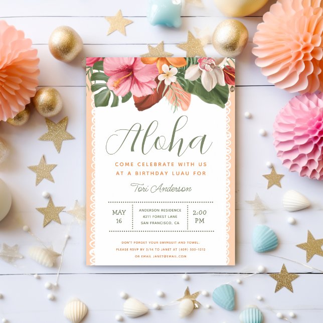 Aloha Luau Tropical Chic Birthday Party Invitation (Creator Uploaded)