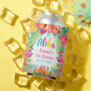 Aloha Luau Tropical Flamingo Birthday Can Cooler
