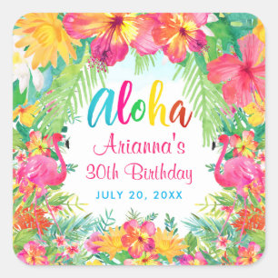 Aloha Luau Tropical Flamingo Birthday  Square Sticker
