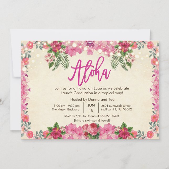 Aloha Luau Tropical Graduation Party Invitation (Devant)