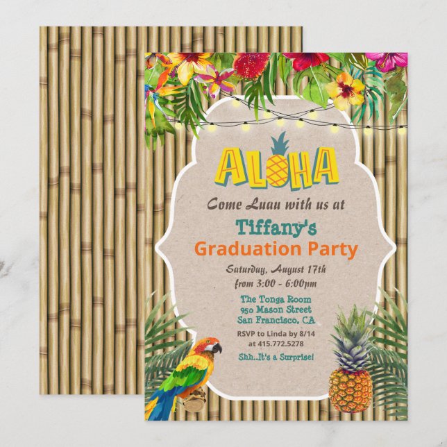 Aloha Luau Tropical Graduation Party Invitation (Front/Back)