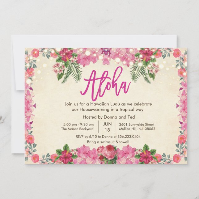 Aloha Luau Tropical Housewarming Party Invitation (Front)
