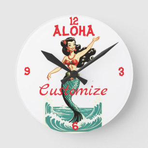 Aloha Mermaid Thunder_Thunder_Cove Round Clock