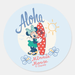Aloha Minnie Mouse Surf Style Classic Round Sticker