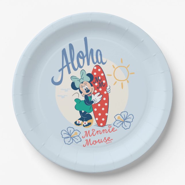 Aloha Minnie Mouse Surf Style Paper Plate (Front)