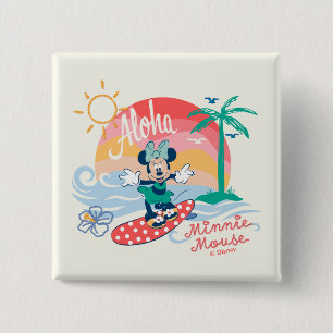 Aloha Minnie Mouse Tropical Surf 2 Inch Square Button