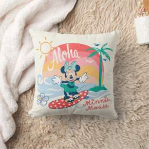 Aloha Minnie Mouse Tropical Surf Throw Pillow