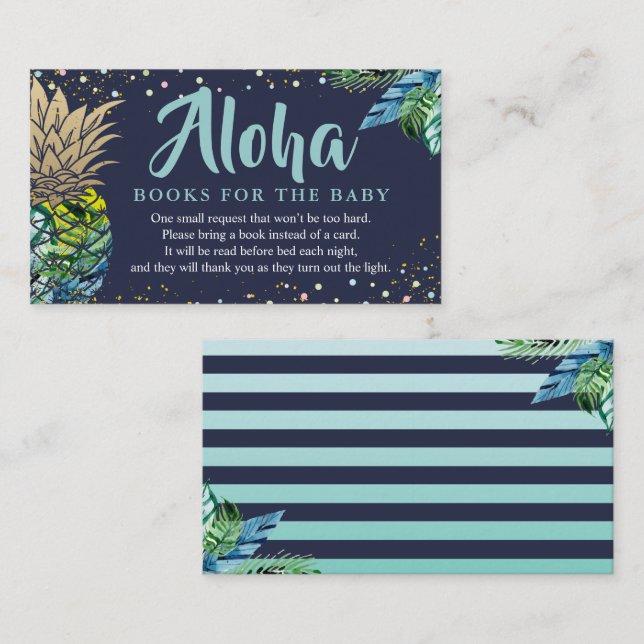 Aloha Navy Blue Pineapple Baby Shower Book Request Enclosure Card (Front/Back)