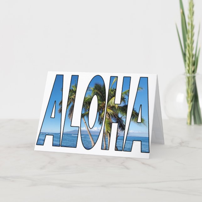 Aloha Palm Trees Hawaii Lahaina Typography Blank Holiday Card (Front)