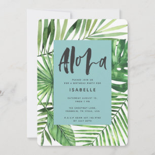 Aloha palme tropicale et script invitation d'anniv