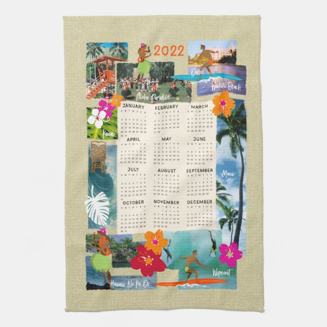 Aloha Paradise Hawaiian Postcard 2022 Calendar Kitchen Towel (Vertical)