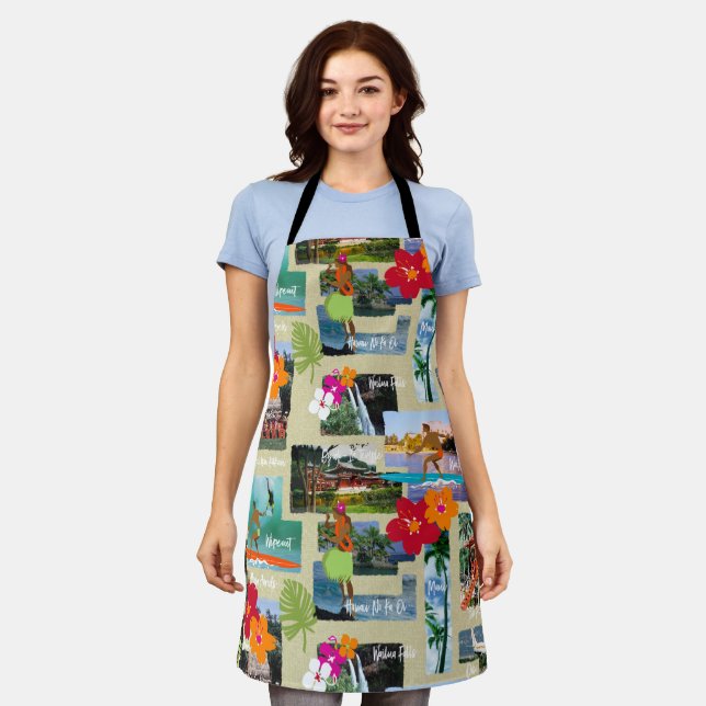 Aloha Paradise Hawaiian Vintage Postcard Apron (Worn)