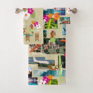 Aloha Paradise Hawaiian Vintage Postcard Bath Towel Set