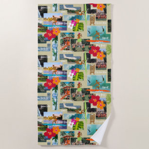 Aloha Paradise Hawaiian Vintage Postcard Beach Towel
