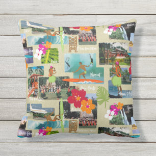 Aloha Paradise Hawaiian Vintage Postcard Outdoor Pillow