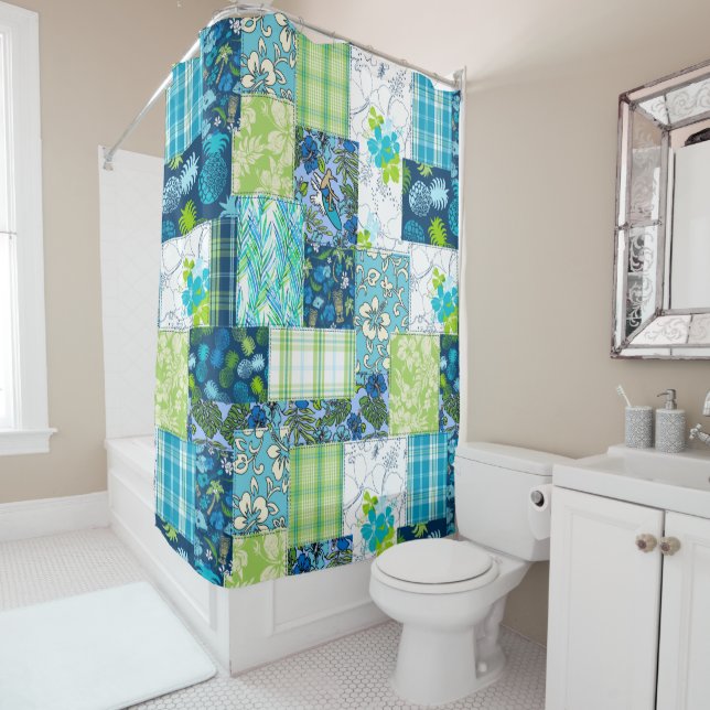 Aloha Patchwork Hawaiian Tropical Prints - Teal (In Situ)