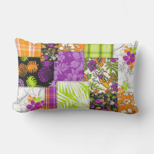 Aloha Patchwork Hawaiian Tropical Prints - Violet Lumbar Pillow