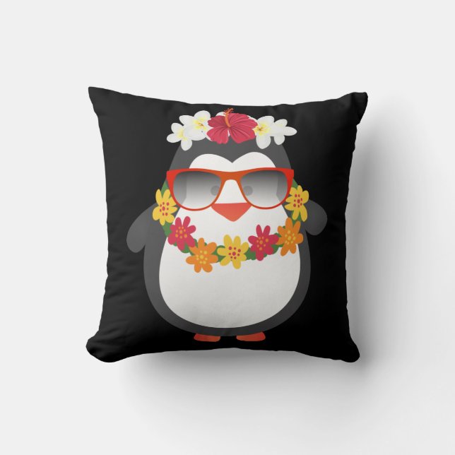 Aloha Penguin Hawaii Animal Sunglasses Throw Pillow (Front)