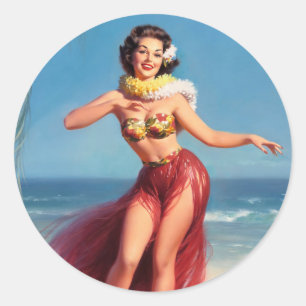 Aloha Pin Up Classic Round Sticker