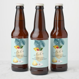 Aloha Pina Colada Green Cocktail Birthday Party  Beer Bottle Label