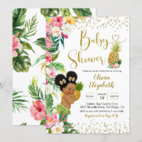 Aloha Pineapple African Afro Girl Baby Shower