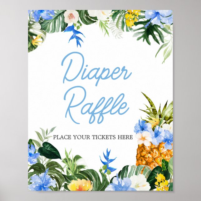 Aloha Pineapple Baby Shower Diaper Raffle Sign (Front)