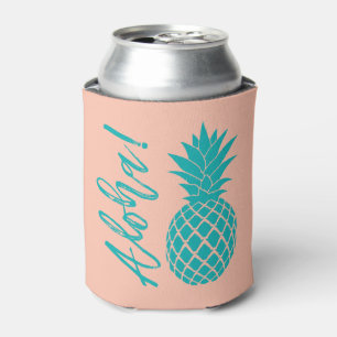 Aloha Pineapple Beach Party Luau   peach teal Can Cooler