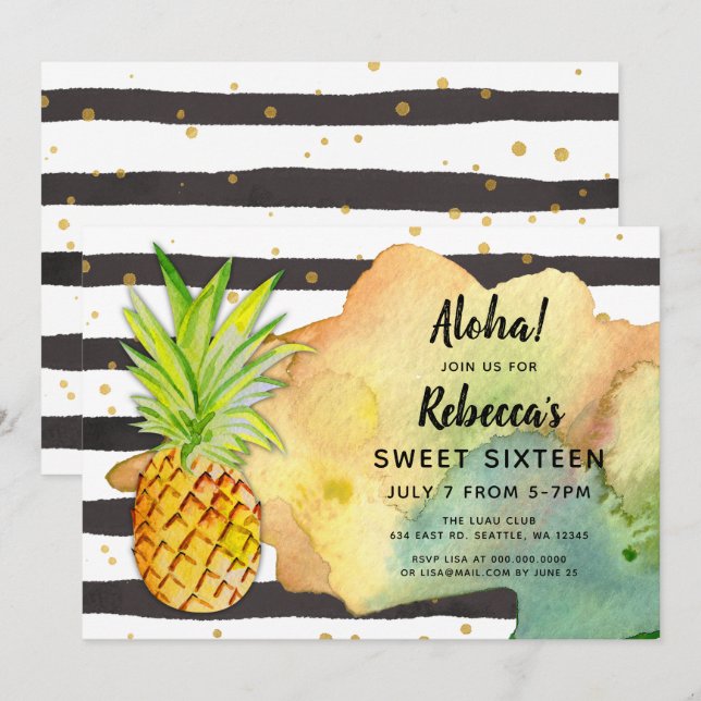 Aloha Pineapple Birthday party Invitations (Front/Back)