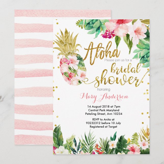 Aloha pineapple Bridal Shower Invitation (Front/Back)