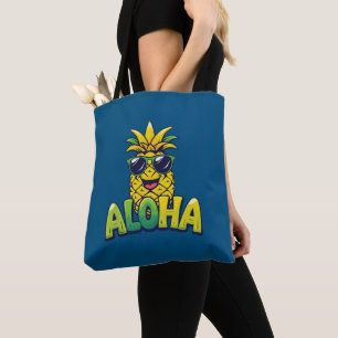 Aloha Pineapple Collection Teal Shoulder Tote Bag
