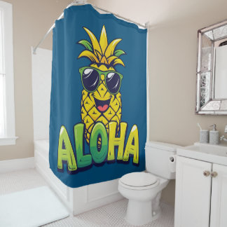 Aloha Pineapple Collection Teal Shower Curtain