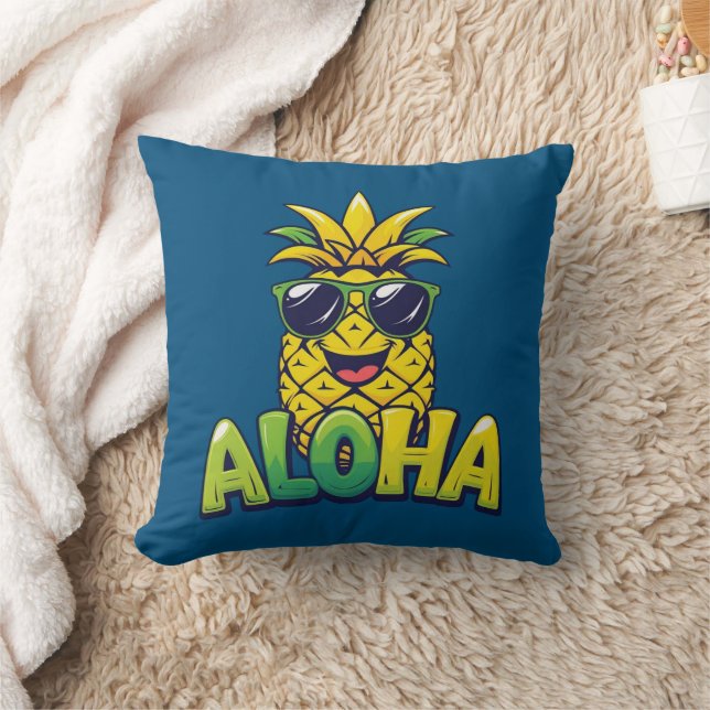 Aloha Pineapple Collection Teal Throw Pillow (Blanket)