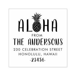 Aloha Pineapple Custom Family Name Return Address Rubber Stamp