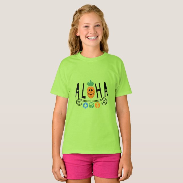Aloha Pineapple Design - Girls' Basic T-Shirt (Front Full)