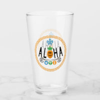 Aloha Pineapple Design - Glass Cup 16oz
