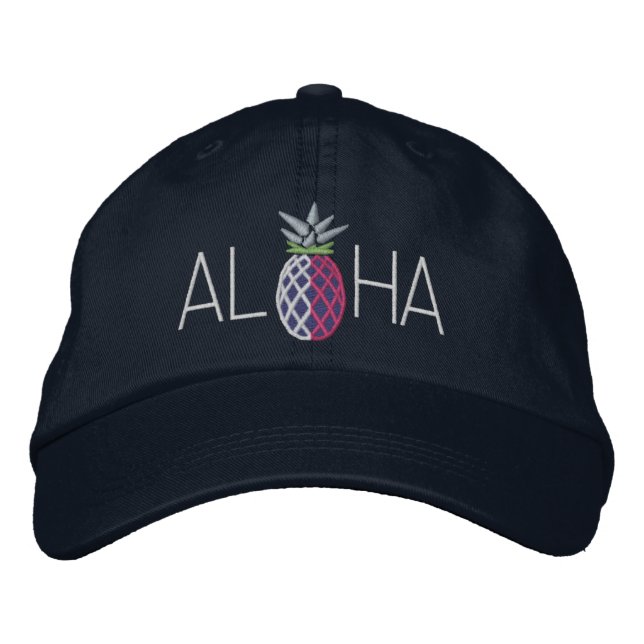 Aloha Pineapple Embroidery Graphic on Embroidered Hat (Front)