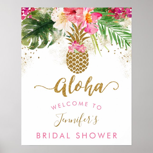Aloha Pineapple Floral Bridal Shower Welcome Poster (Front)