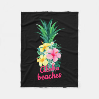 Aloha pineapple flowers aloha hawaii vintage fleece blanket