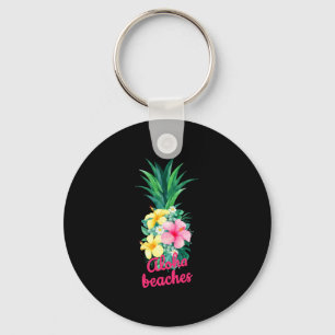 Aloha pineapple flowers aloha hawaii vintage keychain