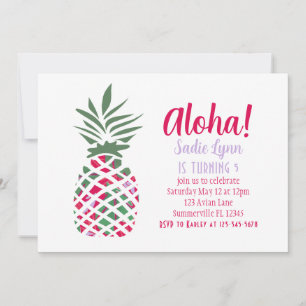 Aloha Pineapple Hawaiian Birthday Invitation