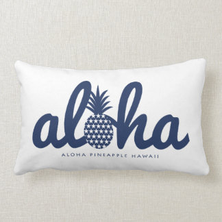 Aloha pineapple LogoColor-Navy Lumbar Pillow